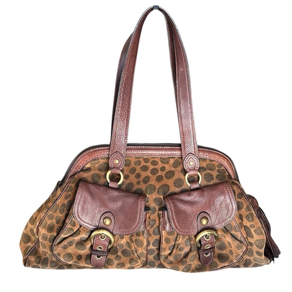 Moschino Women’s Vintage Y2K Top Handle Leopard Print Polka Dot Leather Purse